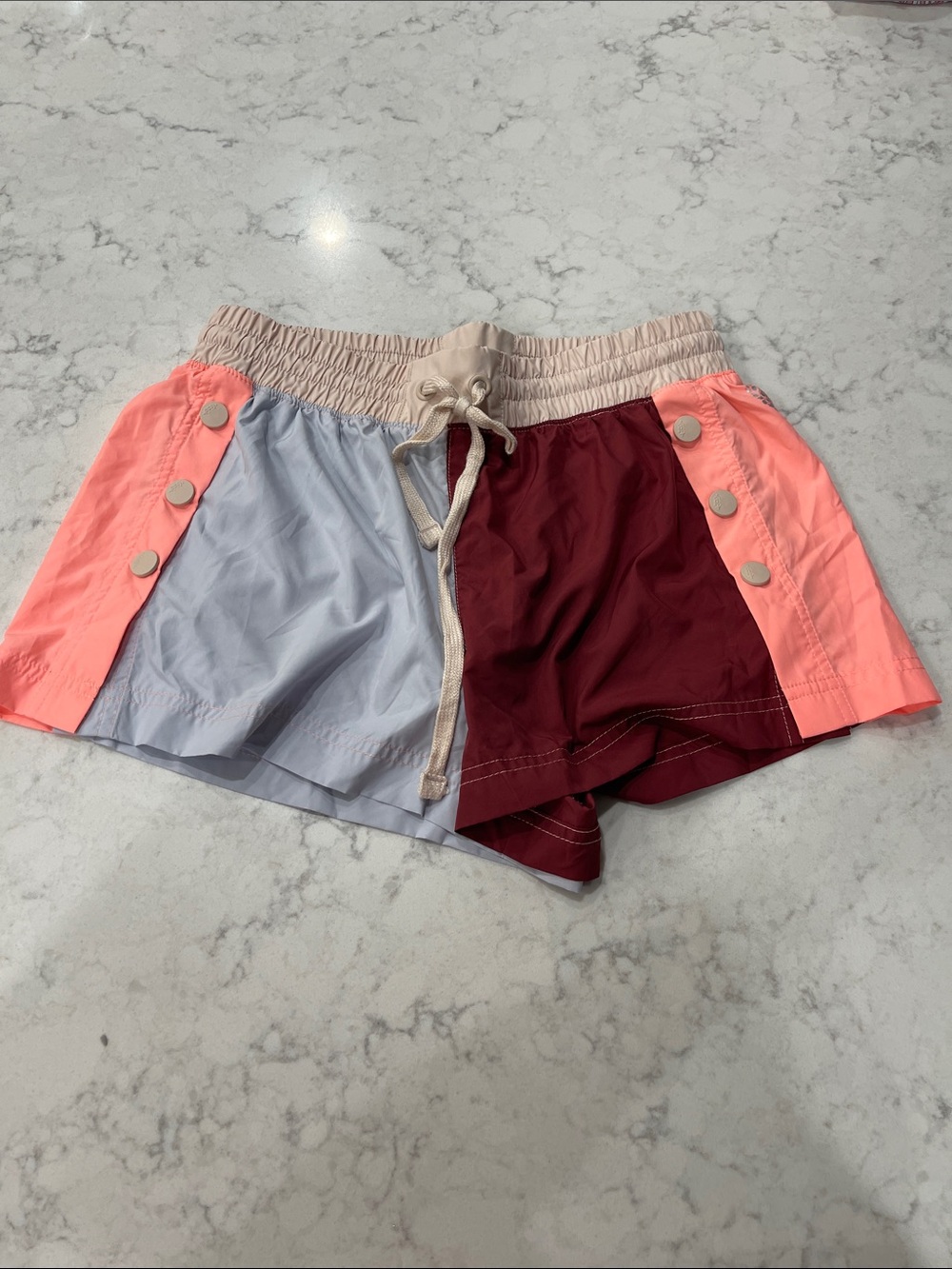 Free People Colorblock Coral, Light Gray & Burgundy Athletic Shorts